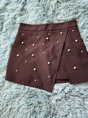 Zara Black Pearl-Embellished Mini Skirt
